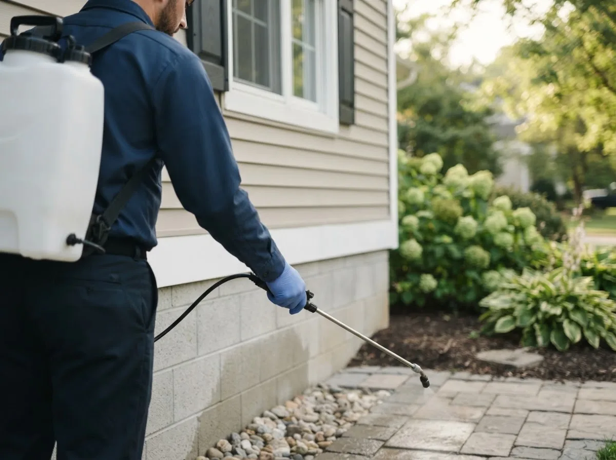 Pest control technician inspecting a home in Collyer, KS